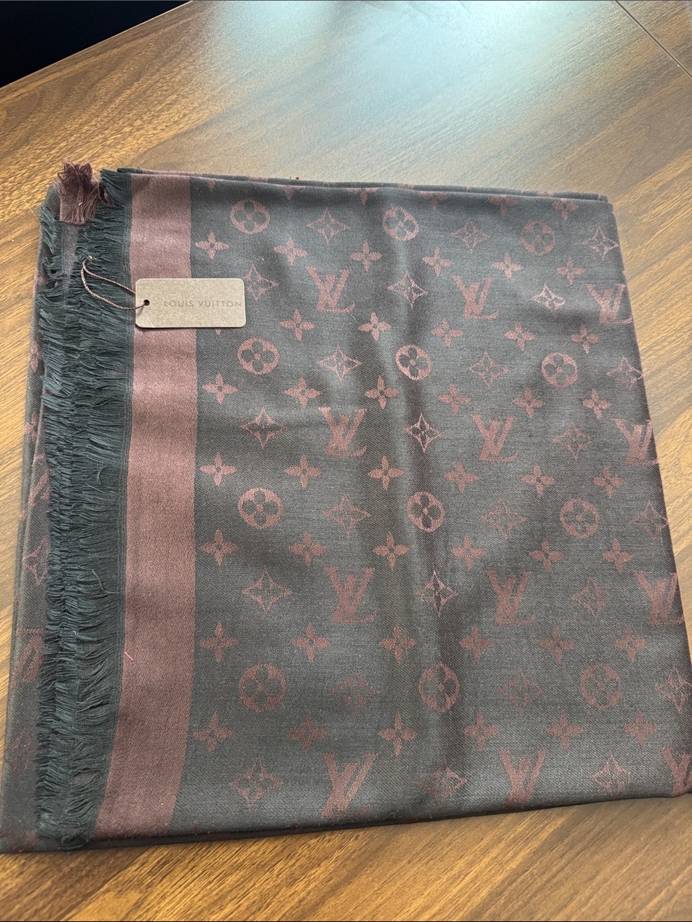 Louis Vuitton Monogram Shawl in Brown and Dusty Rose Accents